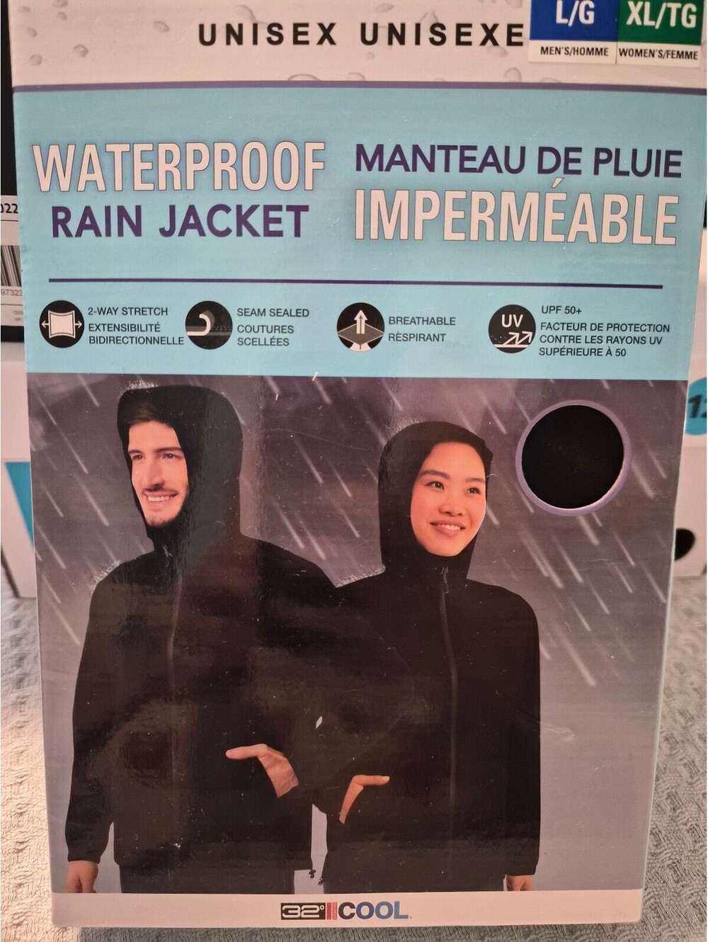 32 Degrees Cool Waterproof Unisex Rain Jacket Black 0077